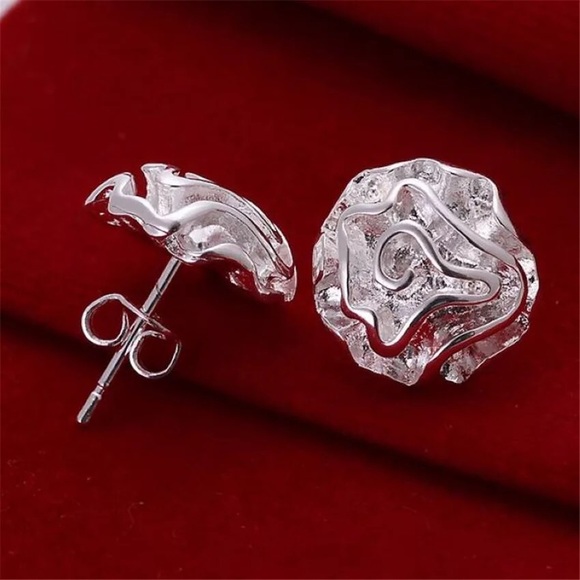 Silver Rose Stud Earrings - Picture 4 of 4